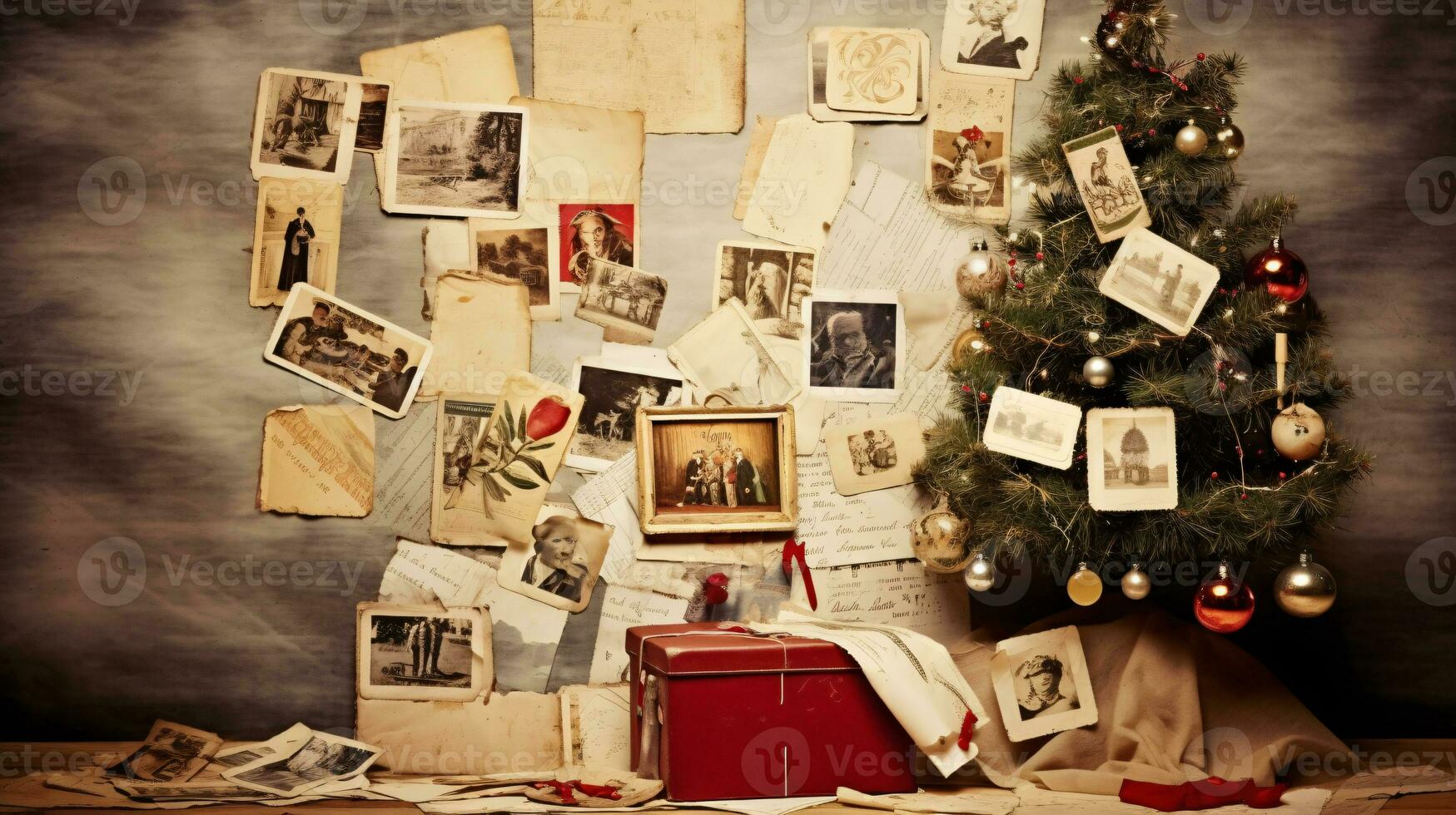 ai genererad jul collage, arrangemang av gammal årgång foton