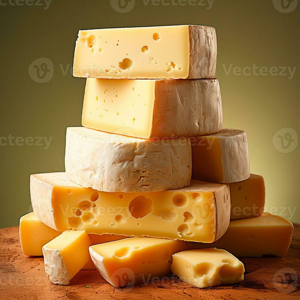ai genererad flera olika sorter av ost, elit olika sorter av ost tillverkad från mjölk - ai genererad bild foto