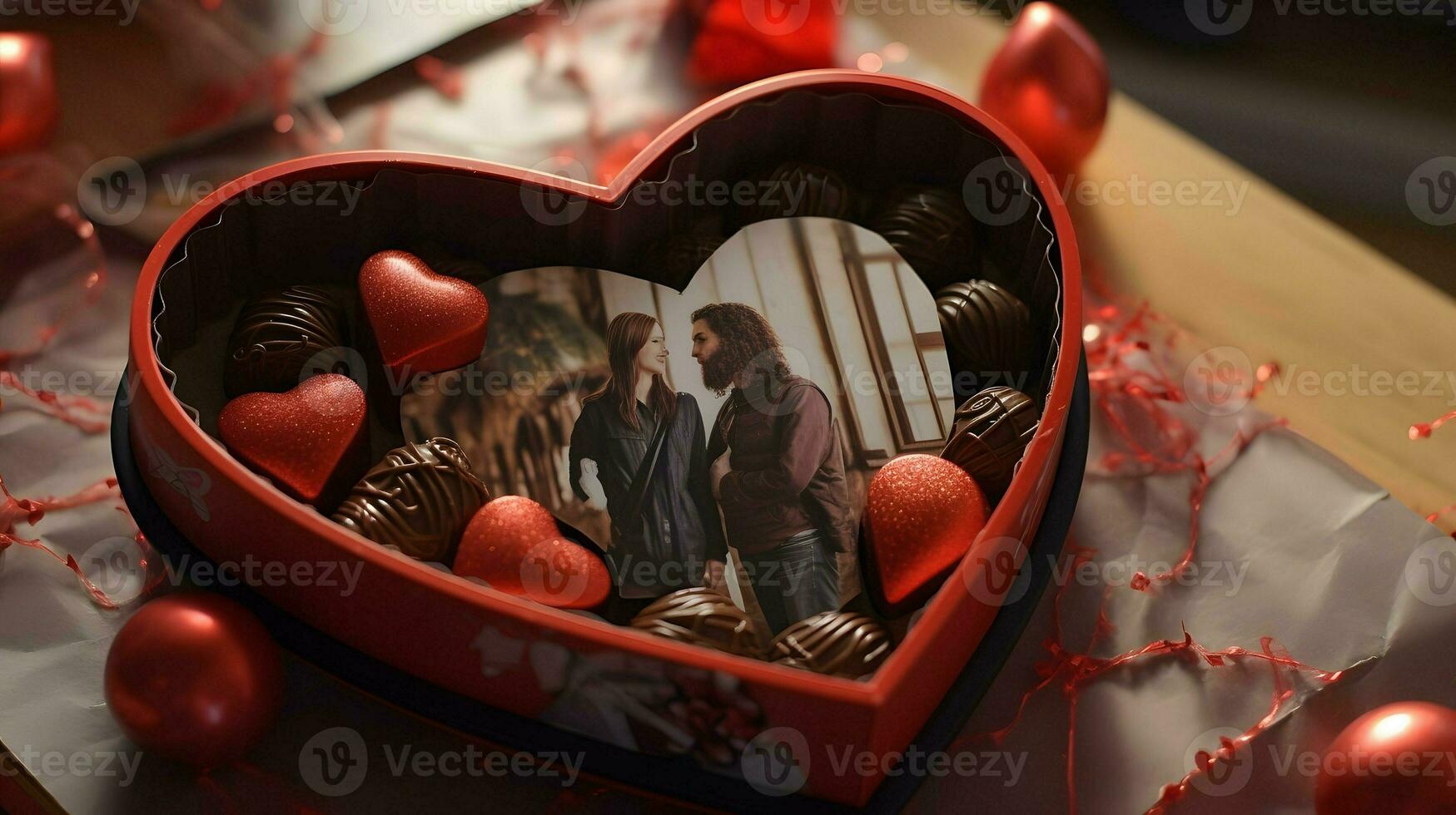 ai genererad valentines dag bakgrund tapet, choklad kärlek, hjärtan, romantisk rosor, generativ ai foto