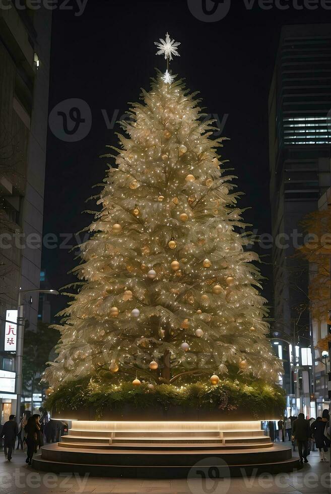 jul träd i tokyo med skön natt ljus. foto