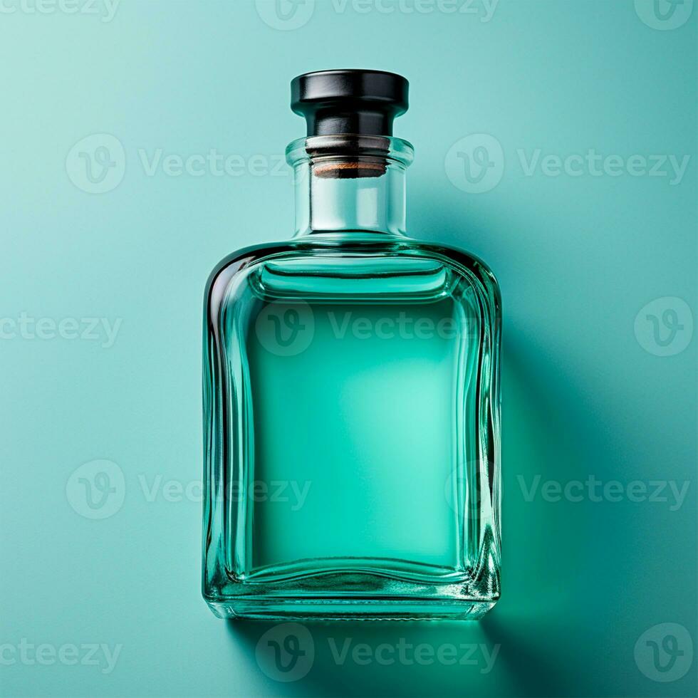 ai genererad glas flaska av vatten på de tabell, pastell isolerat bakgrund - ai genererad bild foto