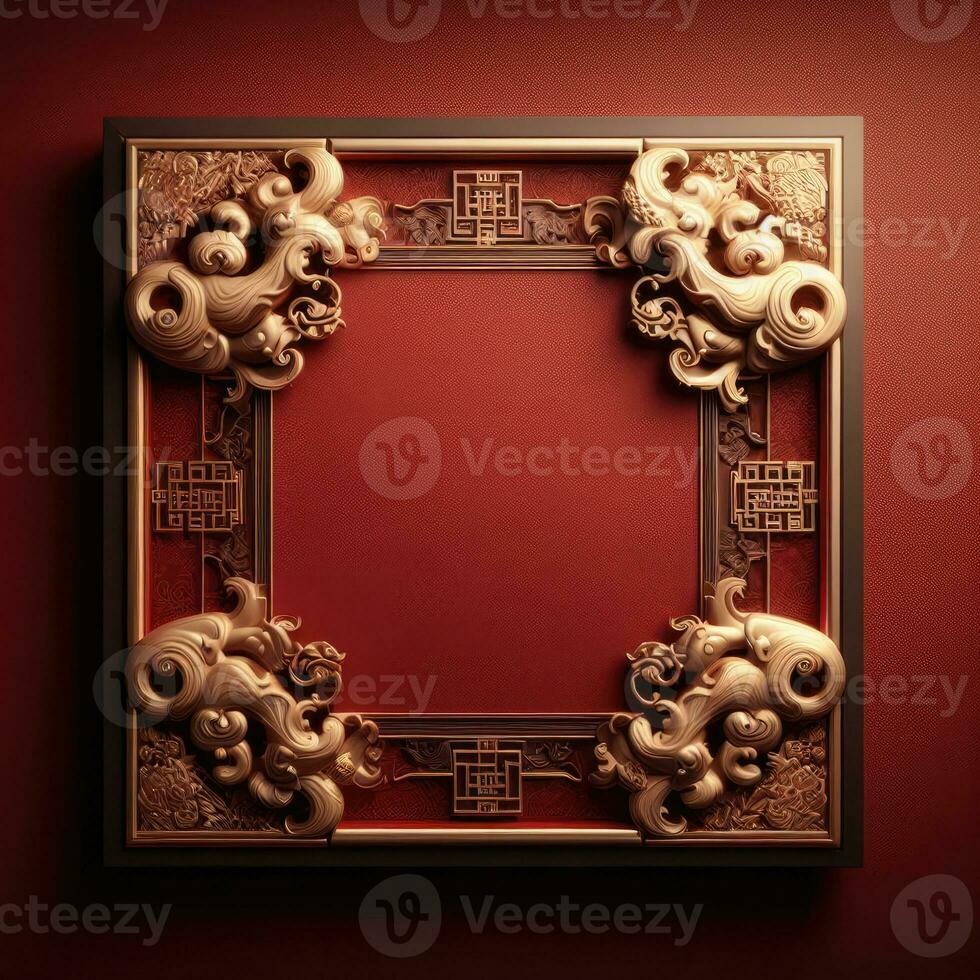 ai genererad Lycklig kinesisk ny år med orientalisk kinesisk traditionell mall bakgrund foto