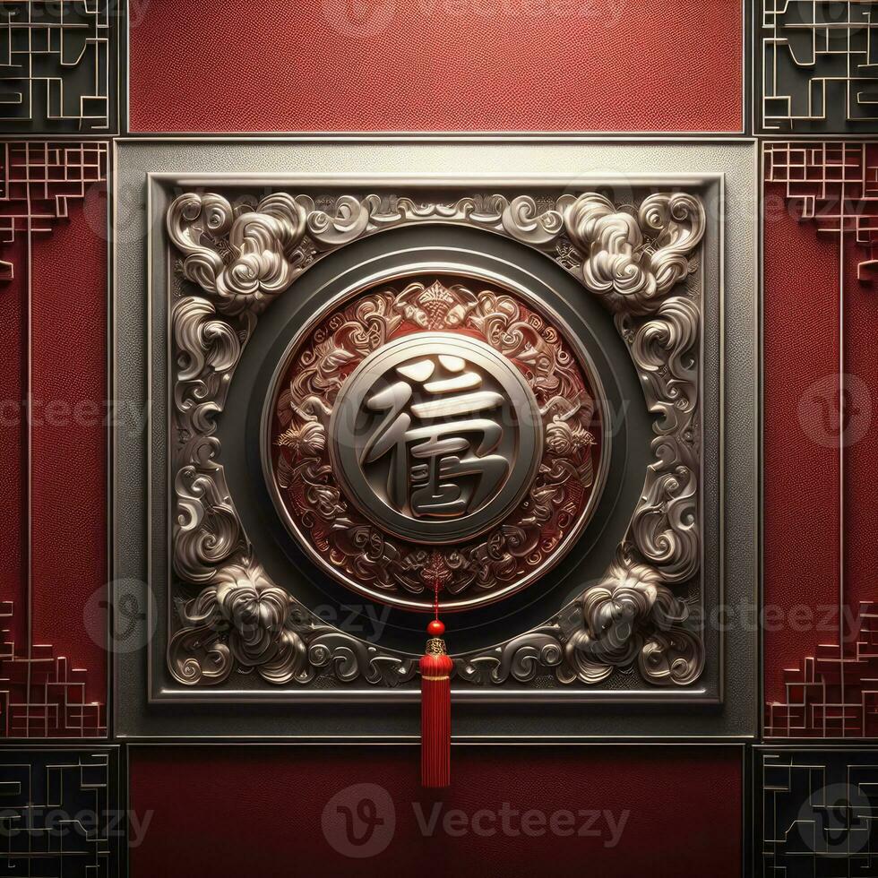 ai genererad Lycklig kinesisk ny år med orientalisk kinesisk traditionell mall bakgrund foto