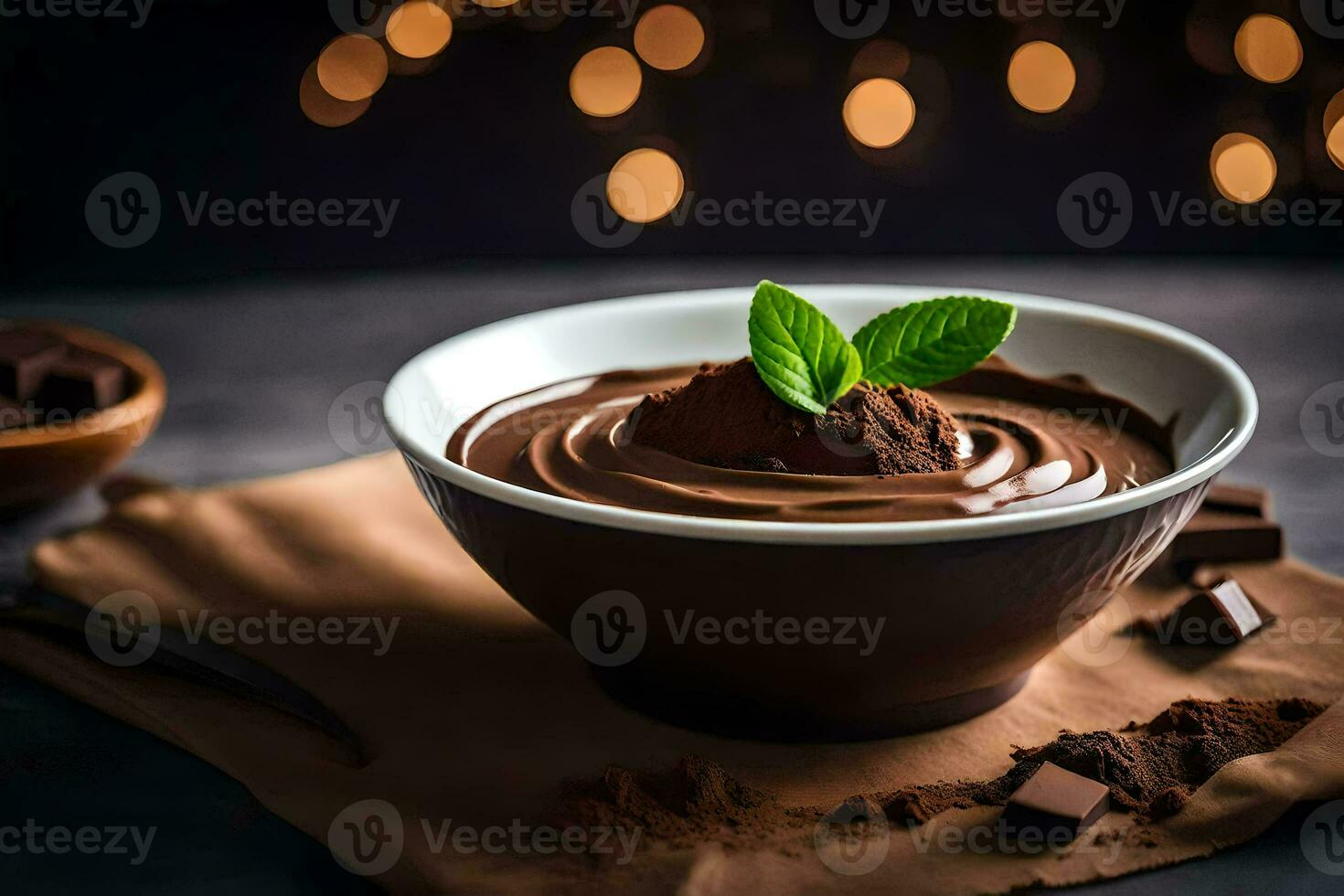 choklad pudding med mynta löv. ai-genererad foto
