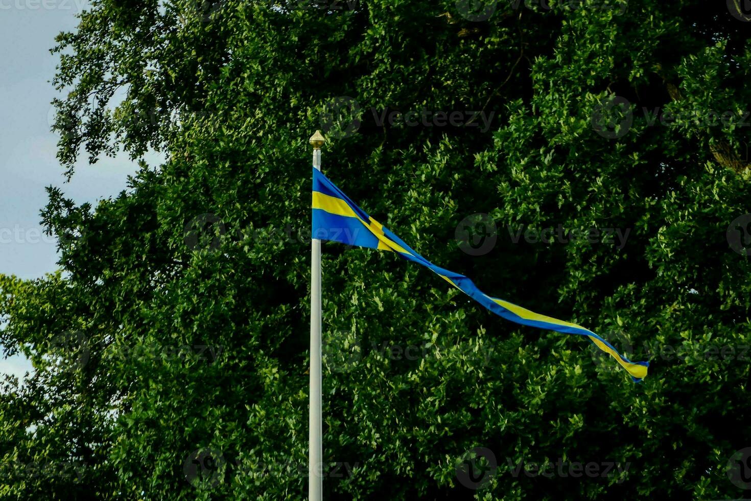 svenska flagga flygande i de vind foto
