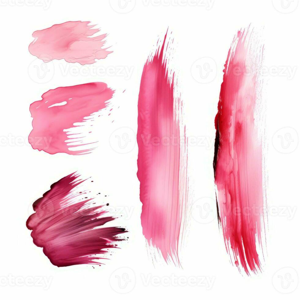 ai genererad elegant rosa mascara borsta uppsättning. samling av grunge måla textur foto