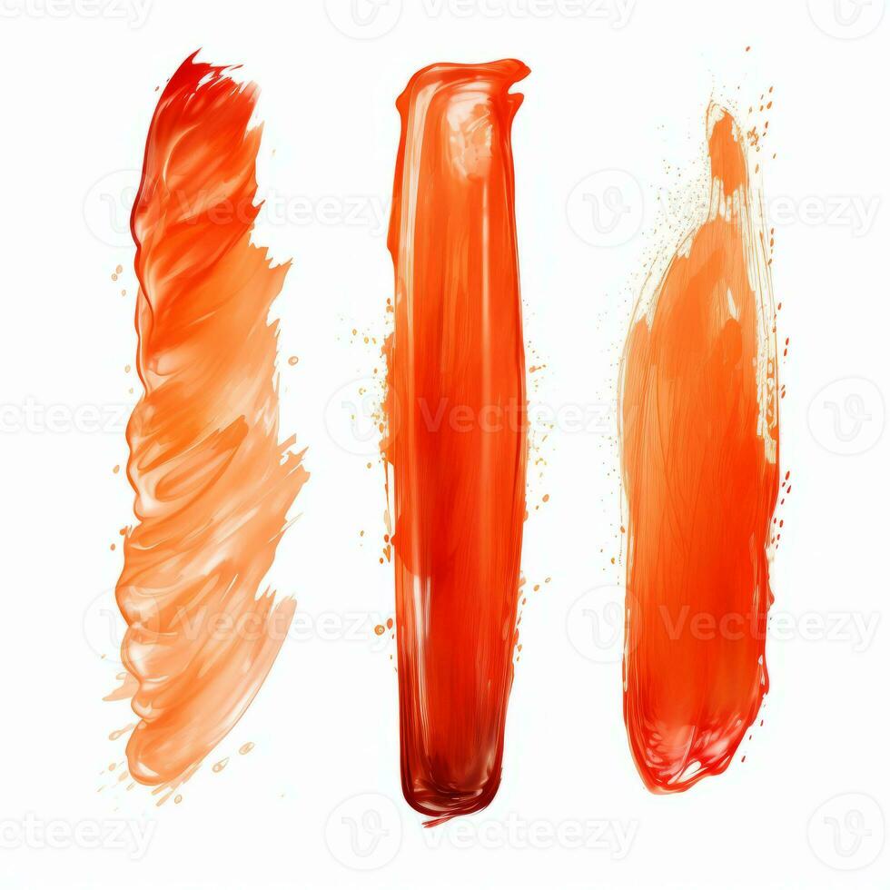 ai genererad elegant orange mascara borsta uppsättning. samling av grunge måla textur foto