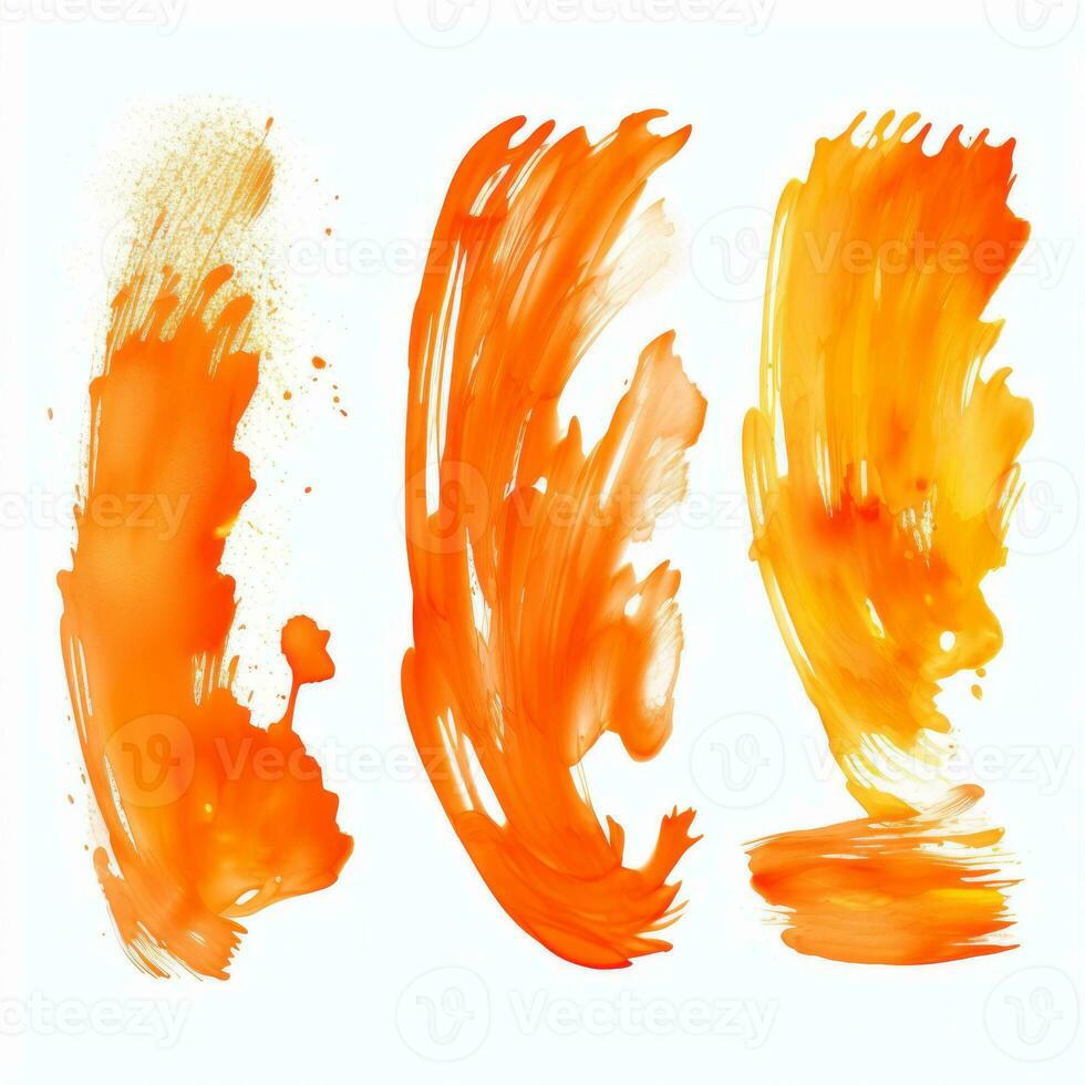 ai genererad elegant orange mascara borsta uppsättning. samling av grunge måla textur foto