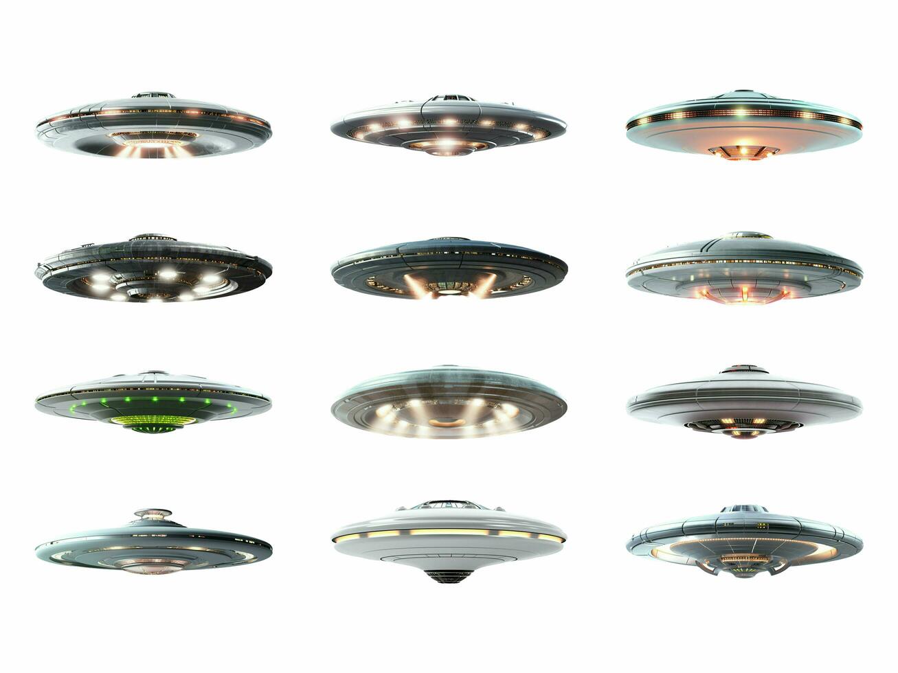 UFO samling isolerat på vit bakgrund med ai genererad. foto