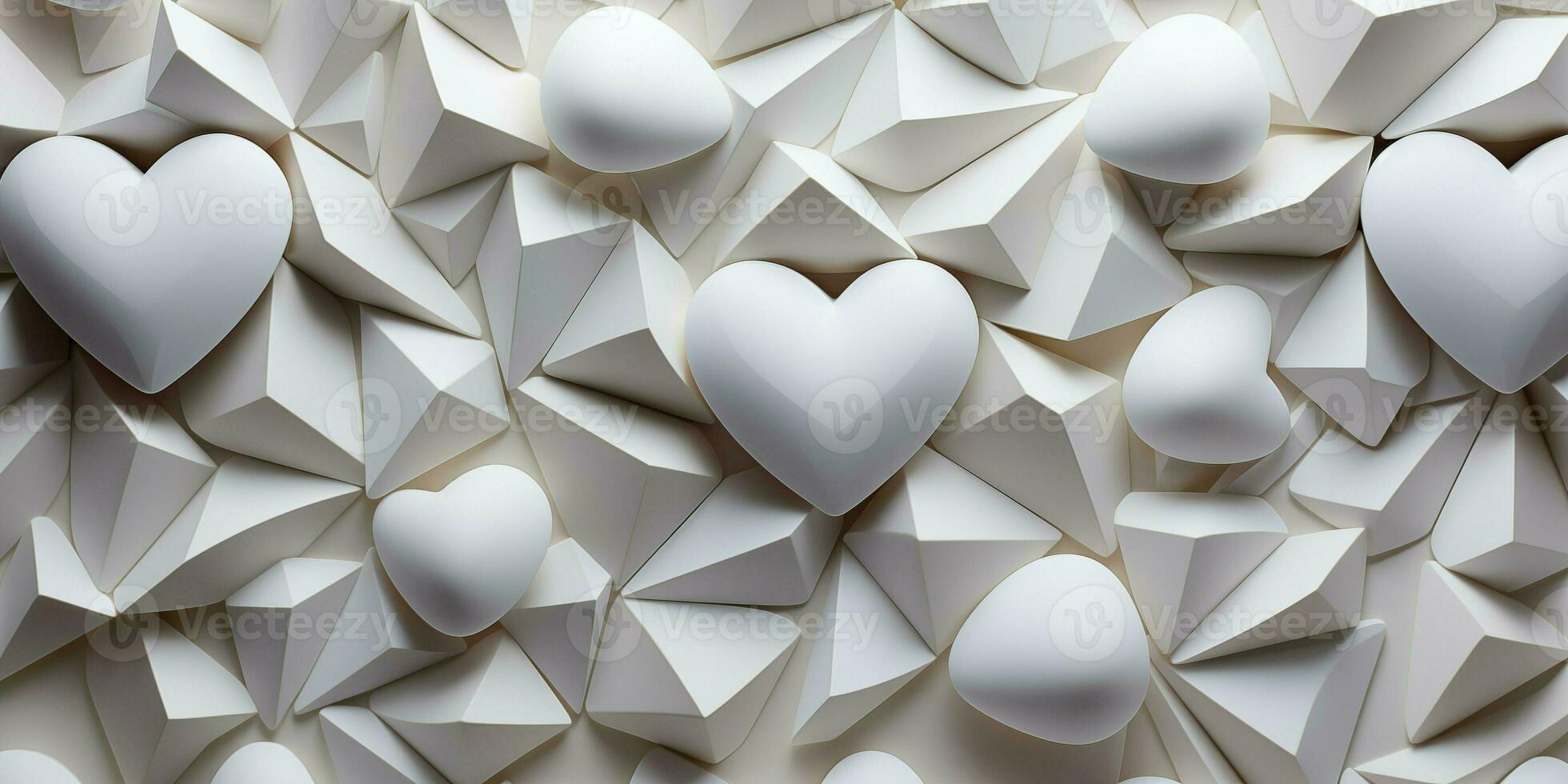 ai genererad vit geometrisk hjärtan 3d bricka textur vägg bakgrund illustration baner panorama. skapas med de hjälp av artificiell intellekt foto
