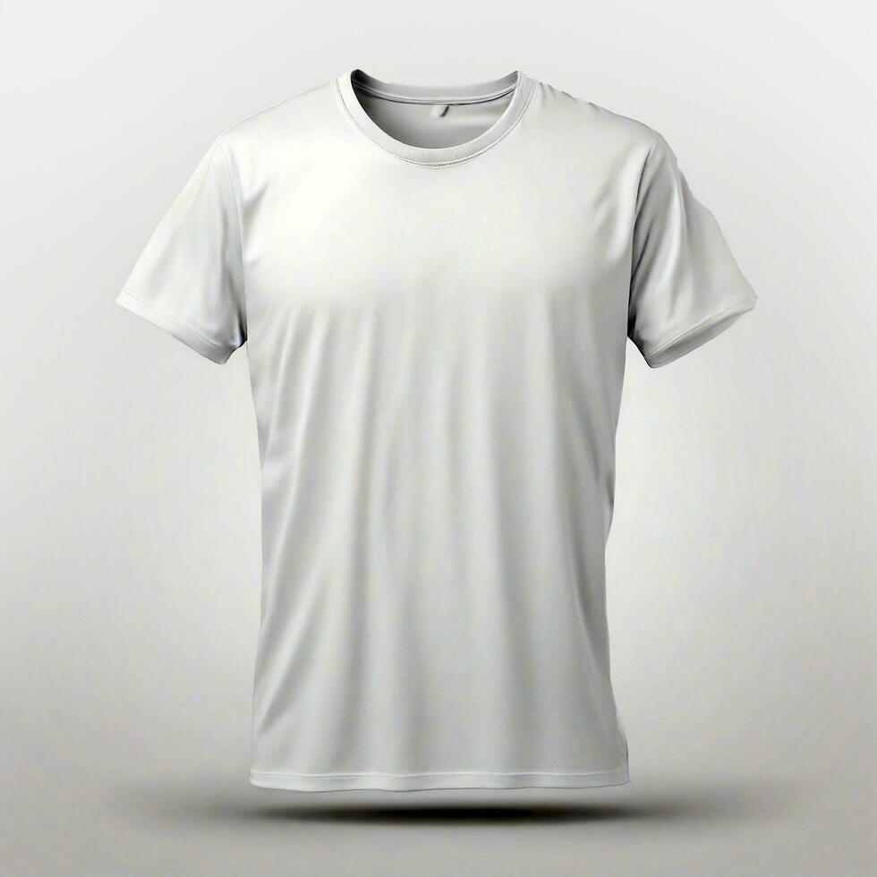 ai genererad tom t-shirt mockup, tillbaka se, främre se, isolerat på vit. foto