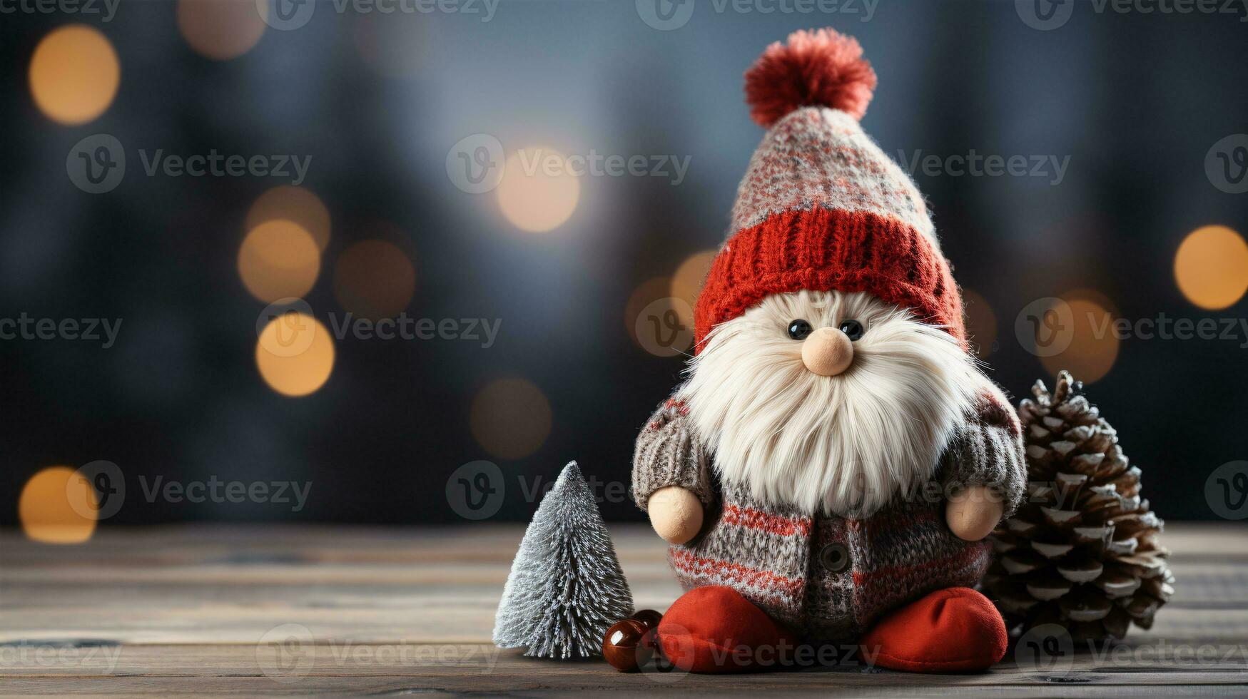 en handgjort jul gnome sitter isolerat på en mörk bakgrund, representerar de ny år. foto