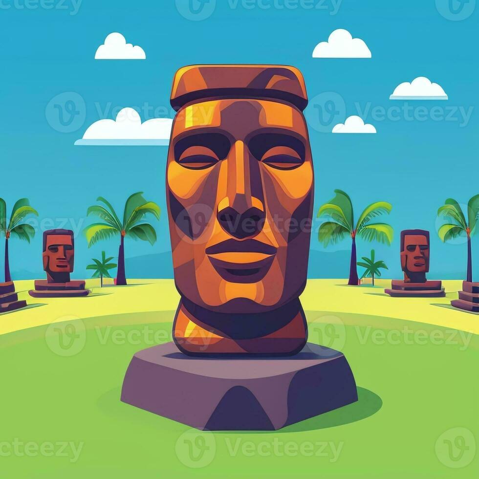 ai genererad moai staty sten huvud avatar gamer klämma konst klistermärke dekoration enkel bakgrund kulturell foto