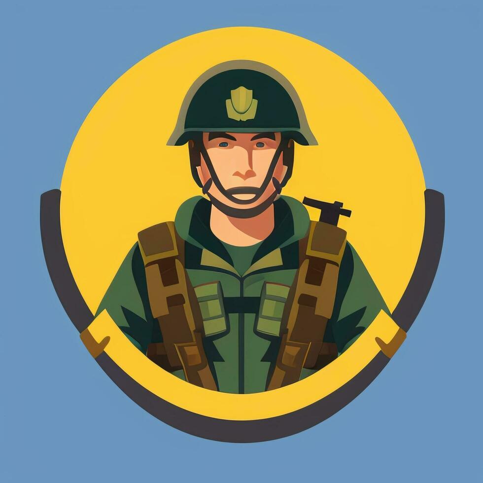 ai genererad soldat avatar poträtt ikon klämma konst klistermärke dekoration enkel bakgrund foto