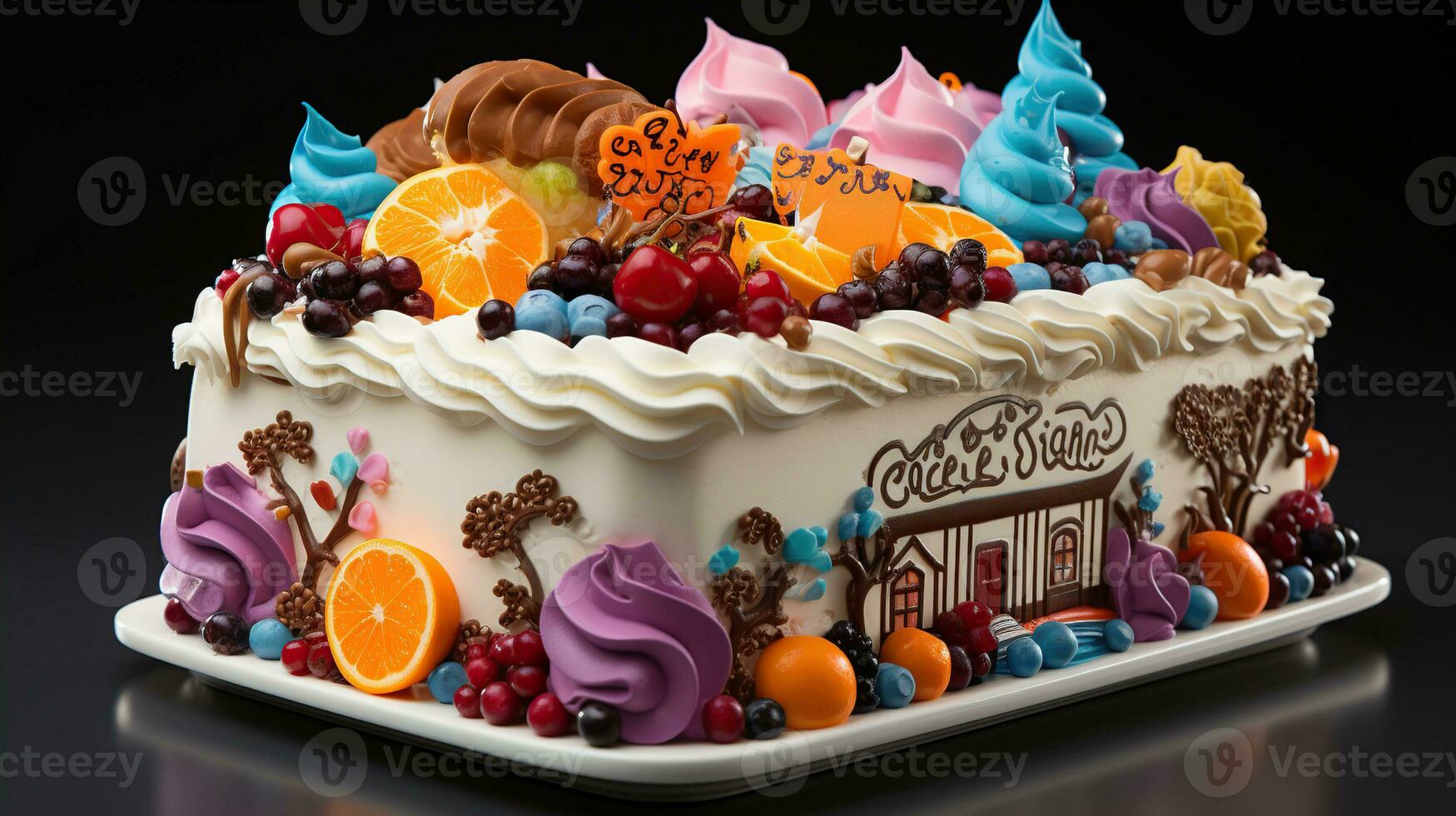 ai genererad födelsedag kaka med färgrik ljus. skapas med generativ ai foto