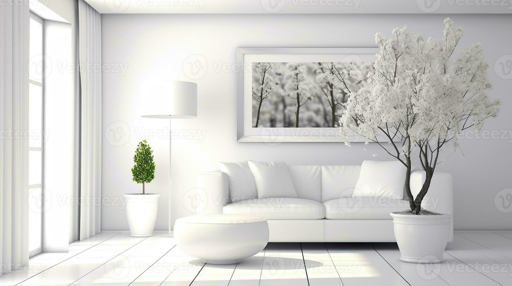 modern vit interiör design infuserad med vibrerande vår dekorationer. generativ ai foto