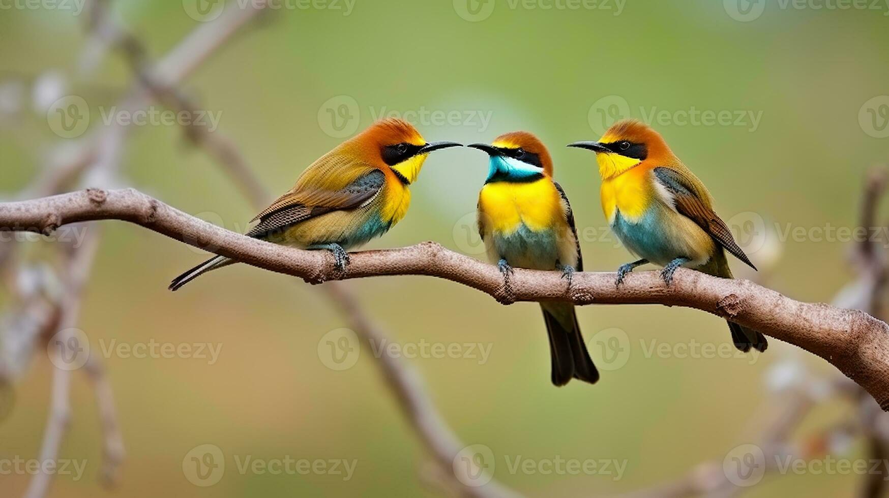 fåglar uppflugen tillsammans på en majestätisk träd lem, generativ ai foto