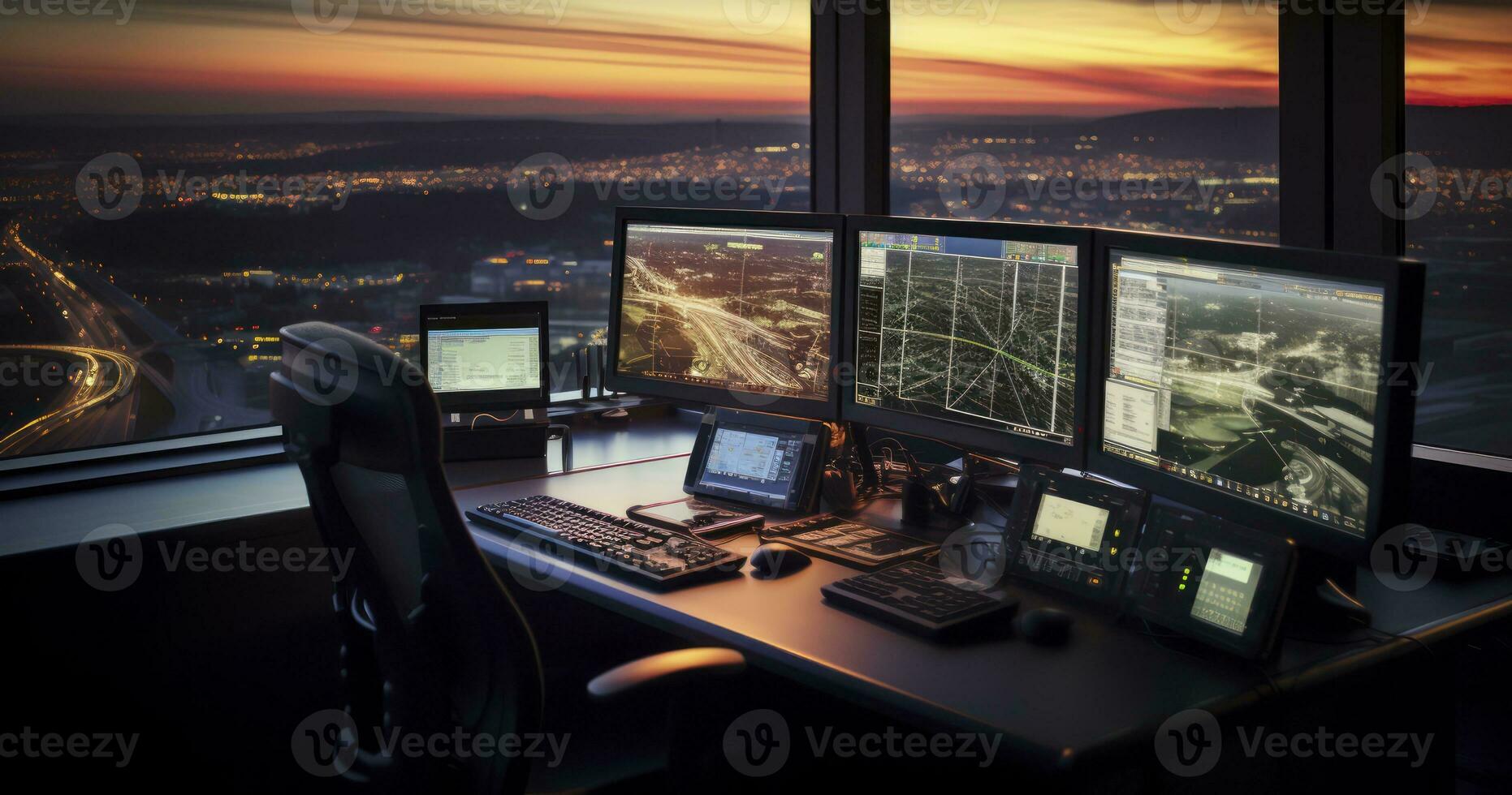 vårdnadshavare av de himmel - luft trafik kontrollant i flygplats kontrollera torn. generativ ai foto