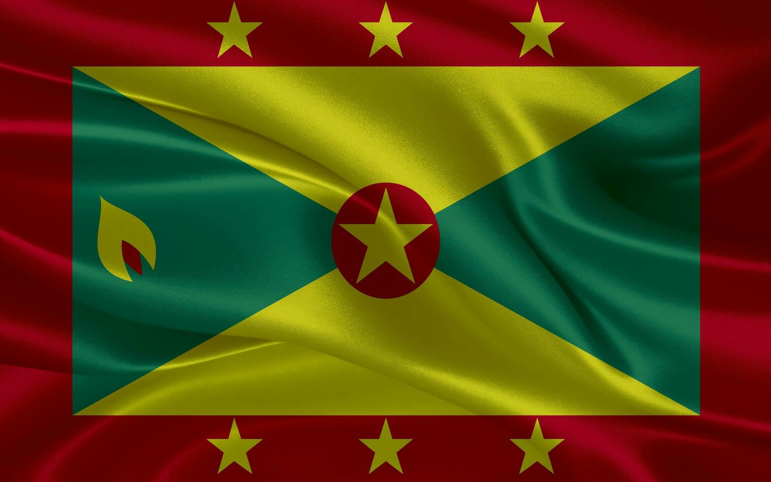 3d vinka realistisk silke nationell flagga av grenada. Lycklig nationell dag grenada flagga bakgrund. stänga upp foto