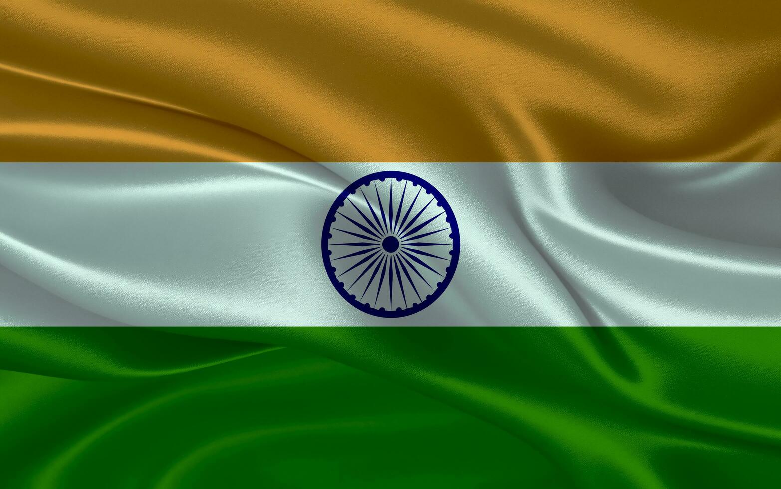 3d vinka realistisk silke nationell flagga av Indien. Lycklig nationell dag Indien flagga bakgrund. stänga upp foto