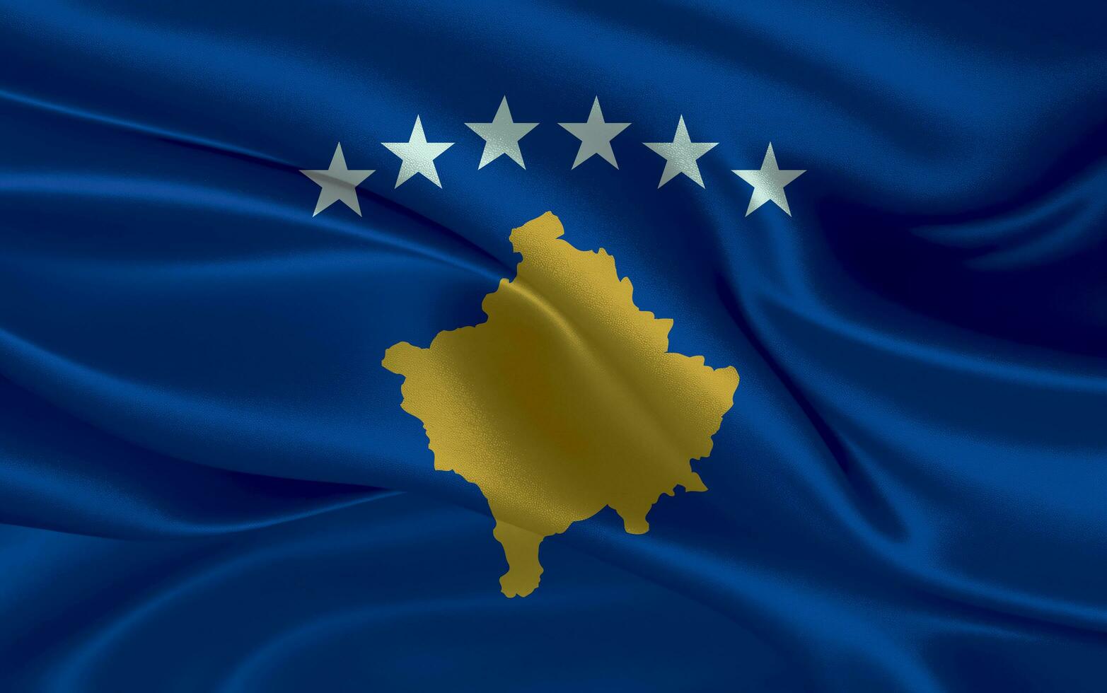 3d vinka realistisk silke nationell flagga av kosovo. Lycklig nationell dag kosovo flagga bakgrund. stänga upp foto