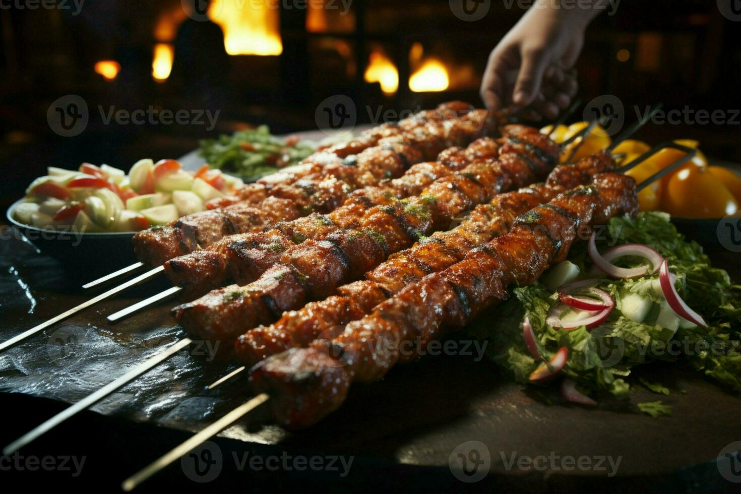 saftig skewered seekh kababs en läckra blandning av kryddor och grillad godhet ai genererad foto