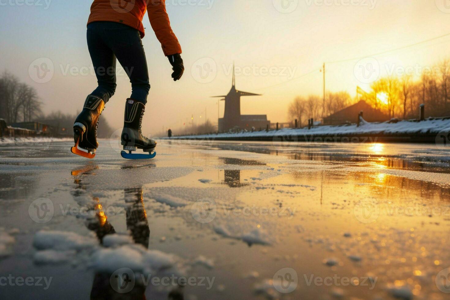 ai genererad festlig is skridskoåkning en vinter- glädje den där fångar de jul anda ai genererad foto