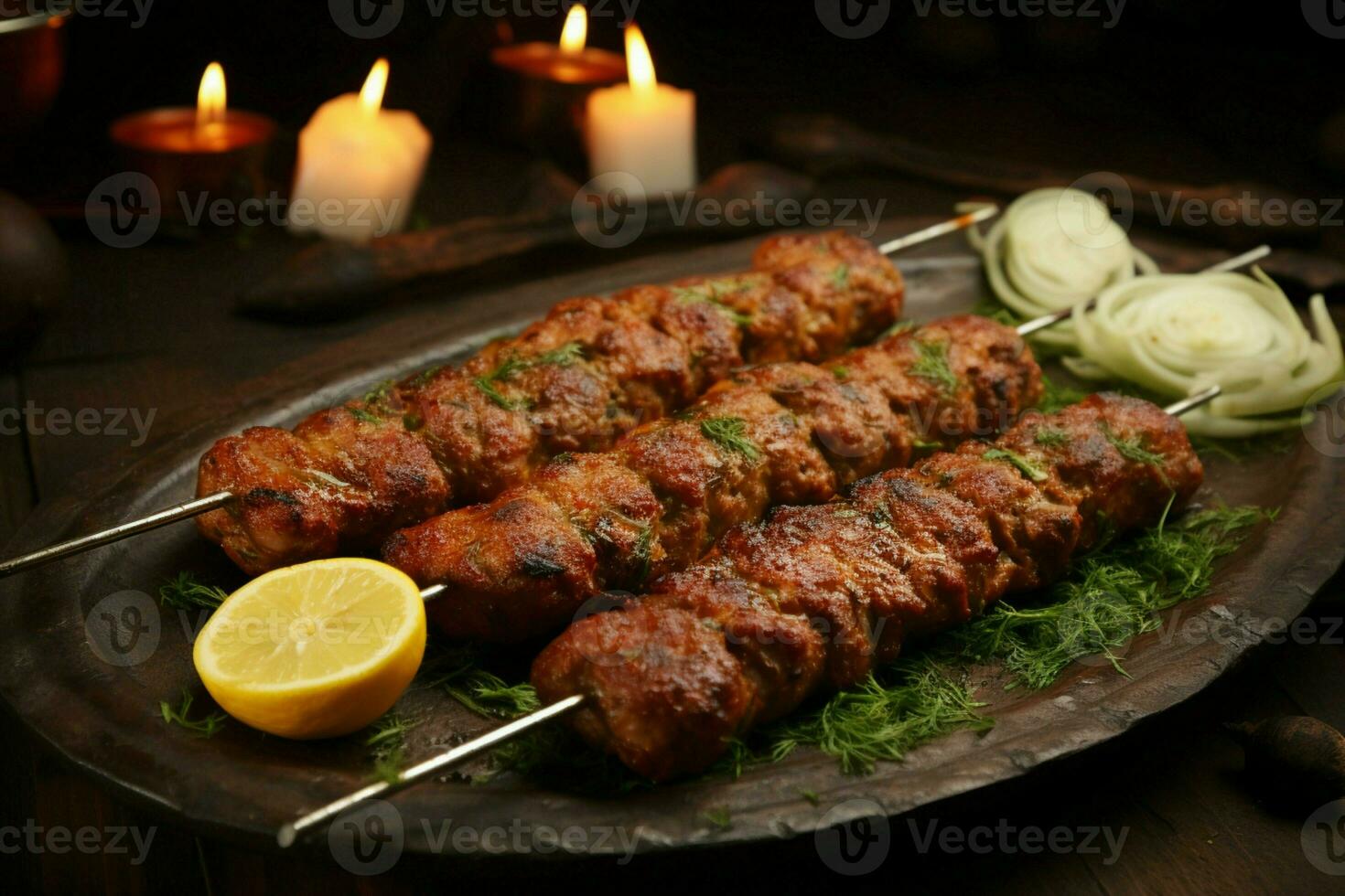 saftig skewered seekh kababs en läckra blandning av kryddor och grillad godhet ai genererad foto