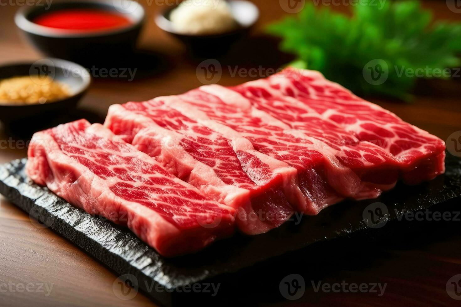 ai genererad utegrill biff rå japansk wagyu nötkött a5 , där är fett mellan de kött, ai generativ foto