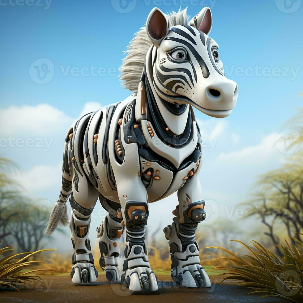 ai genererad 3d tecknad serie robot zebra foto