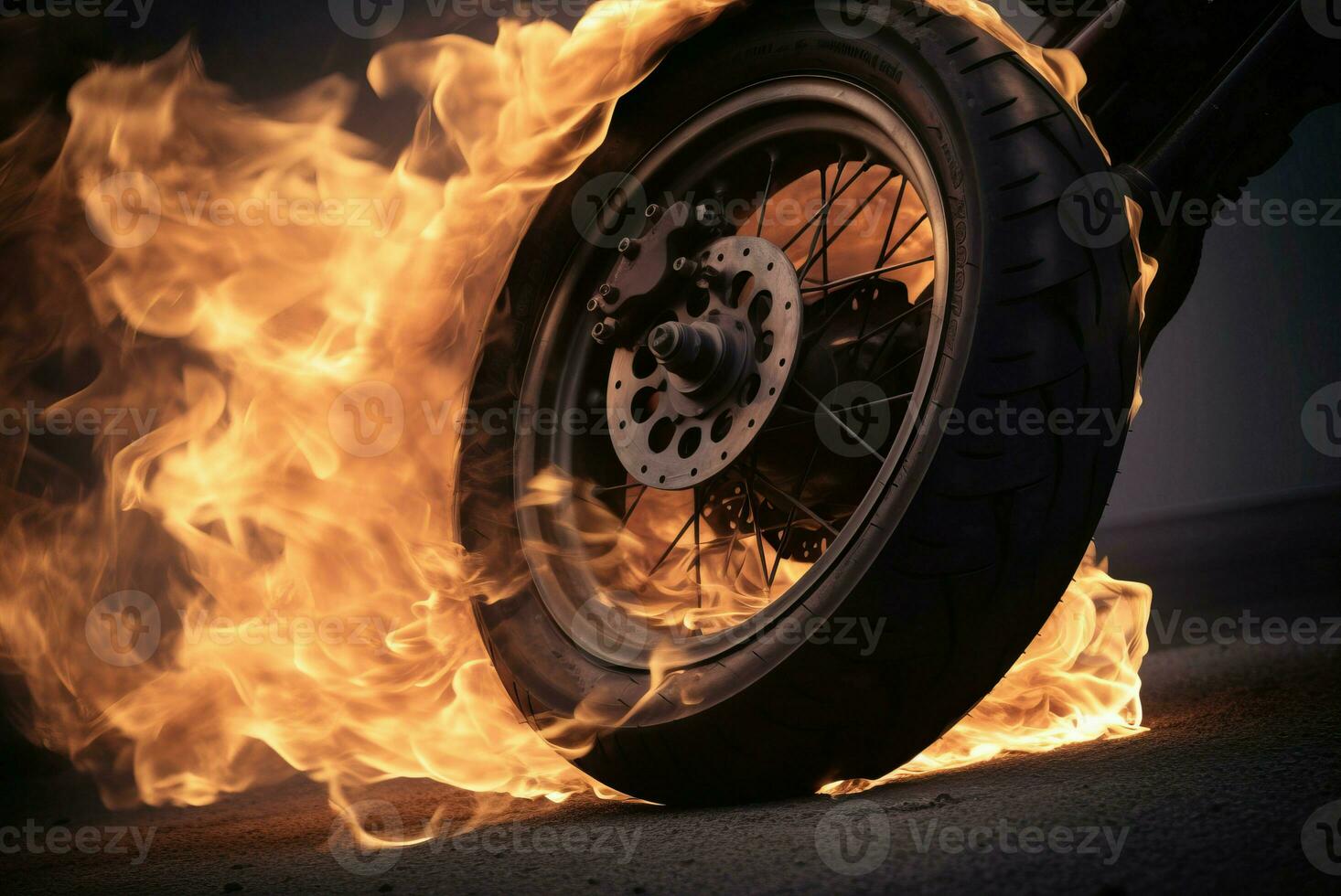 hjul brinnande i brand lågor. generera ai foto