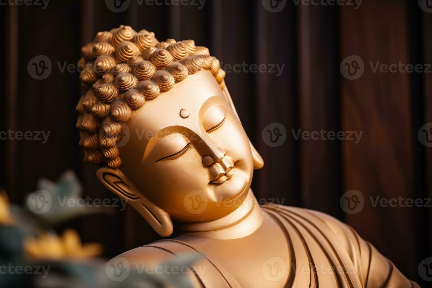 ai genererad närbild av buddha staty i buddist tempel foto