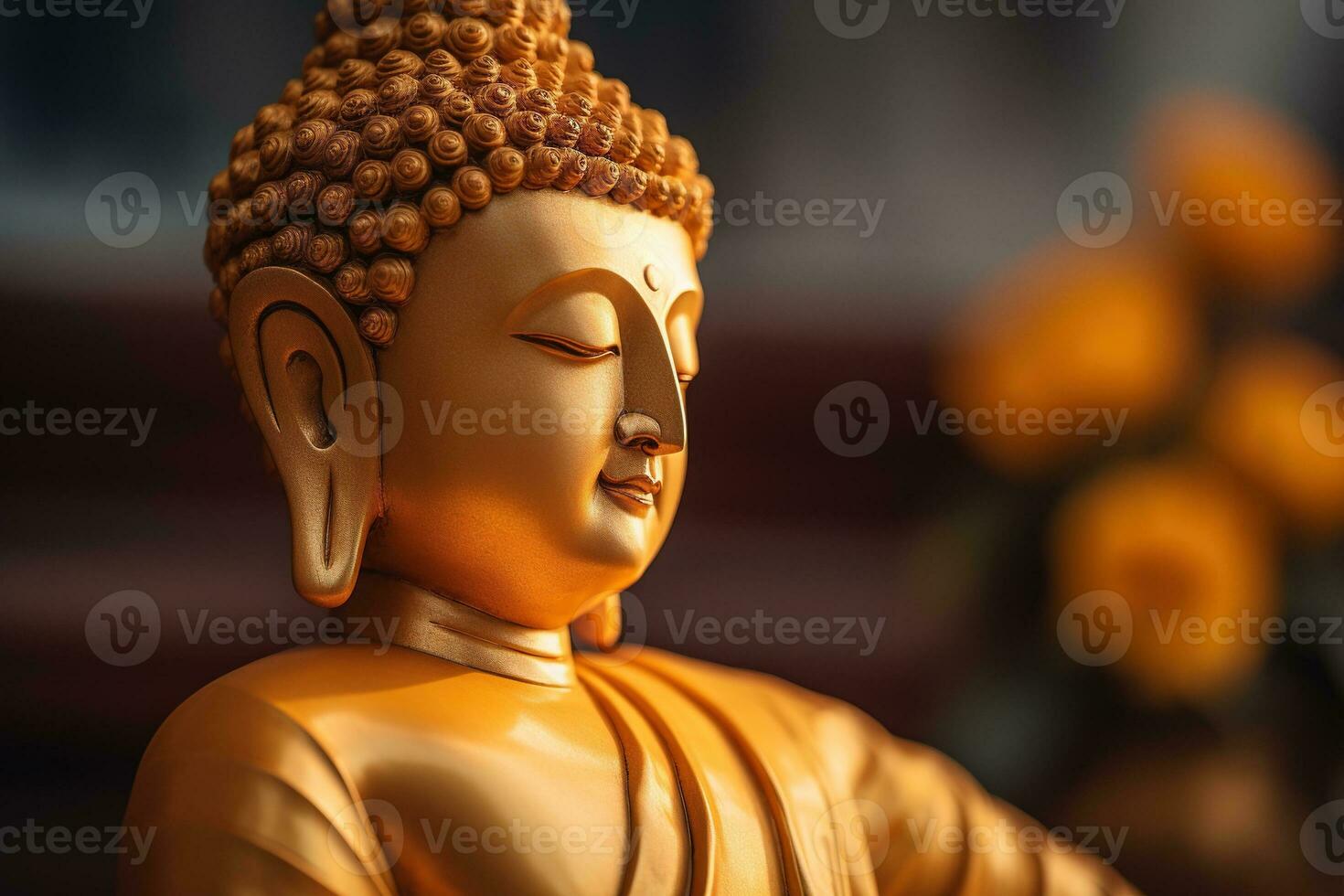 ai genererad närbild av buddha staty i buddist tempel foto