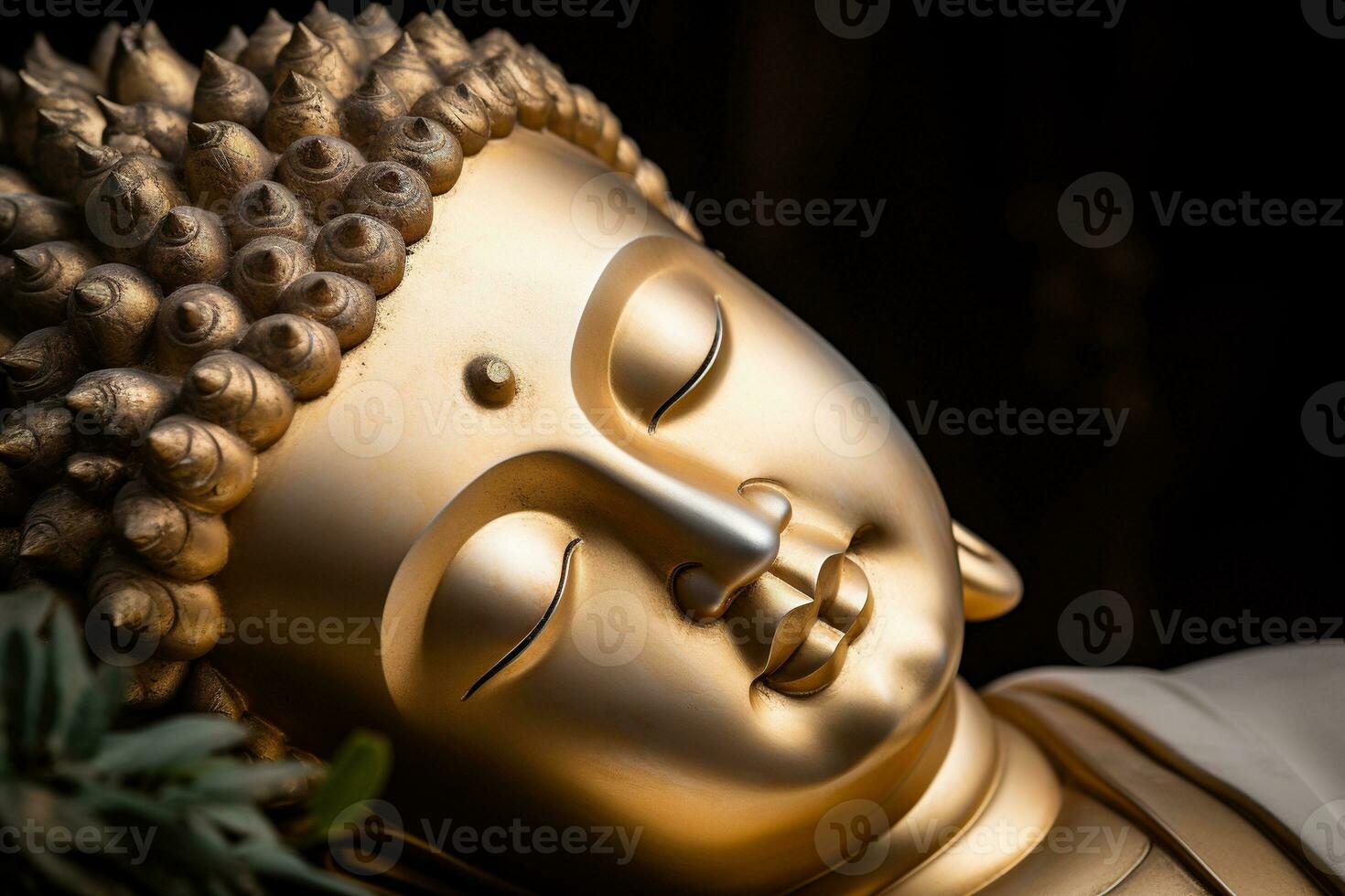 ai genererad närbild av buddha staty i buddist tempel foto