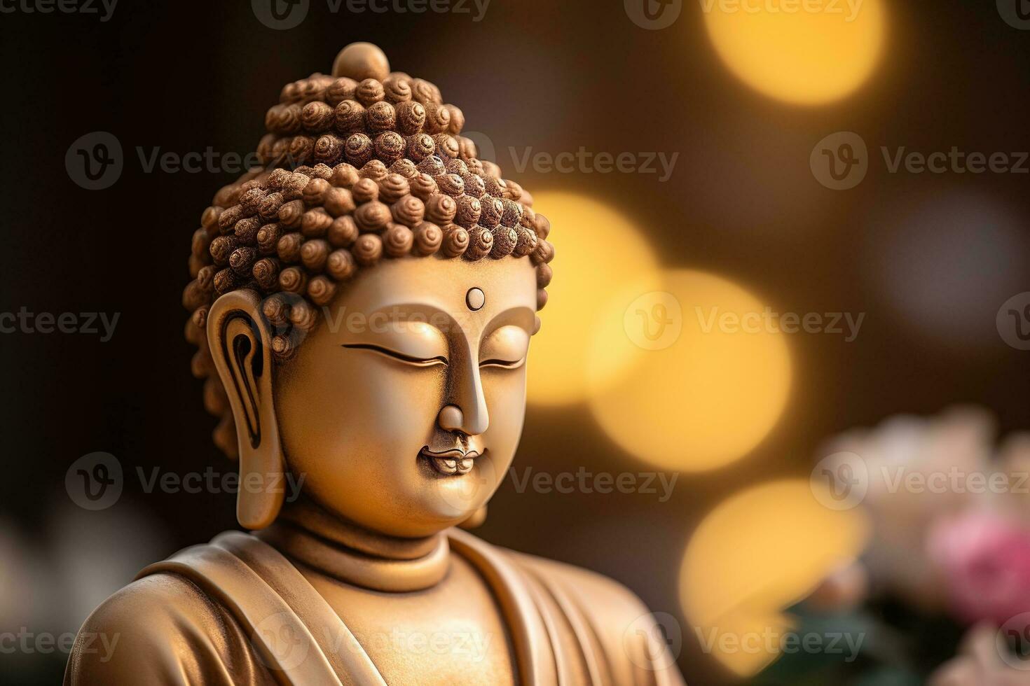 ai genererad närbild av buddha staty i buddist tempel foto