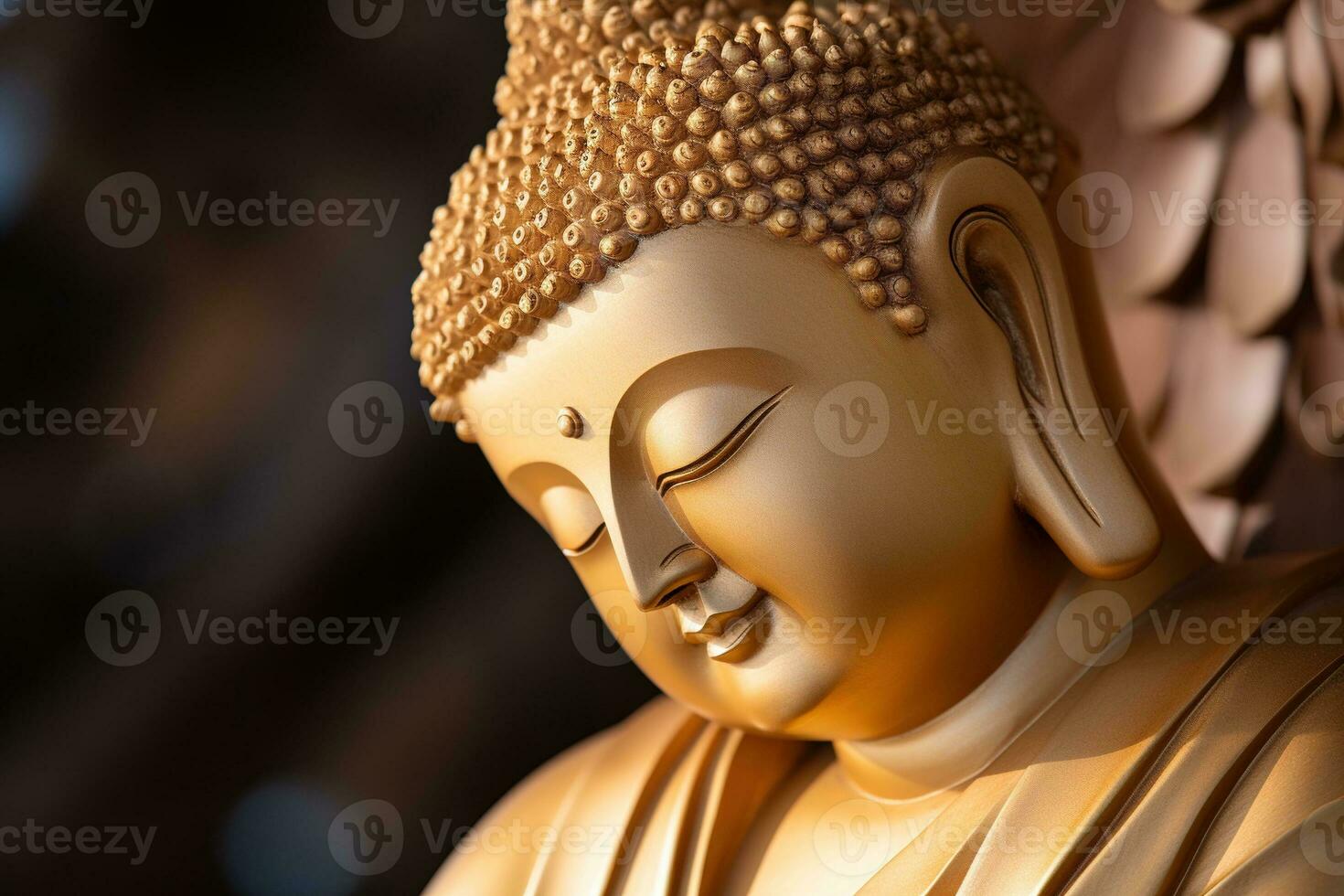 ai genererad närbild av buddha staty i buddist tempel foto