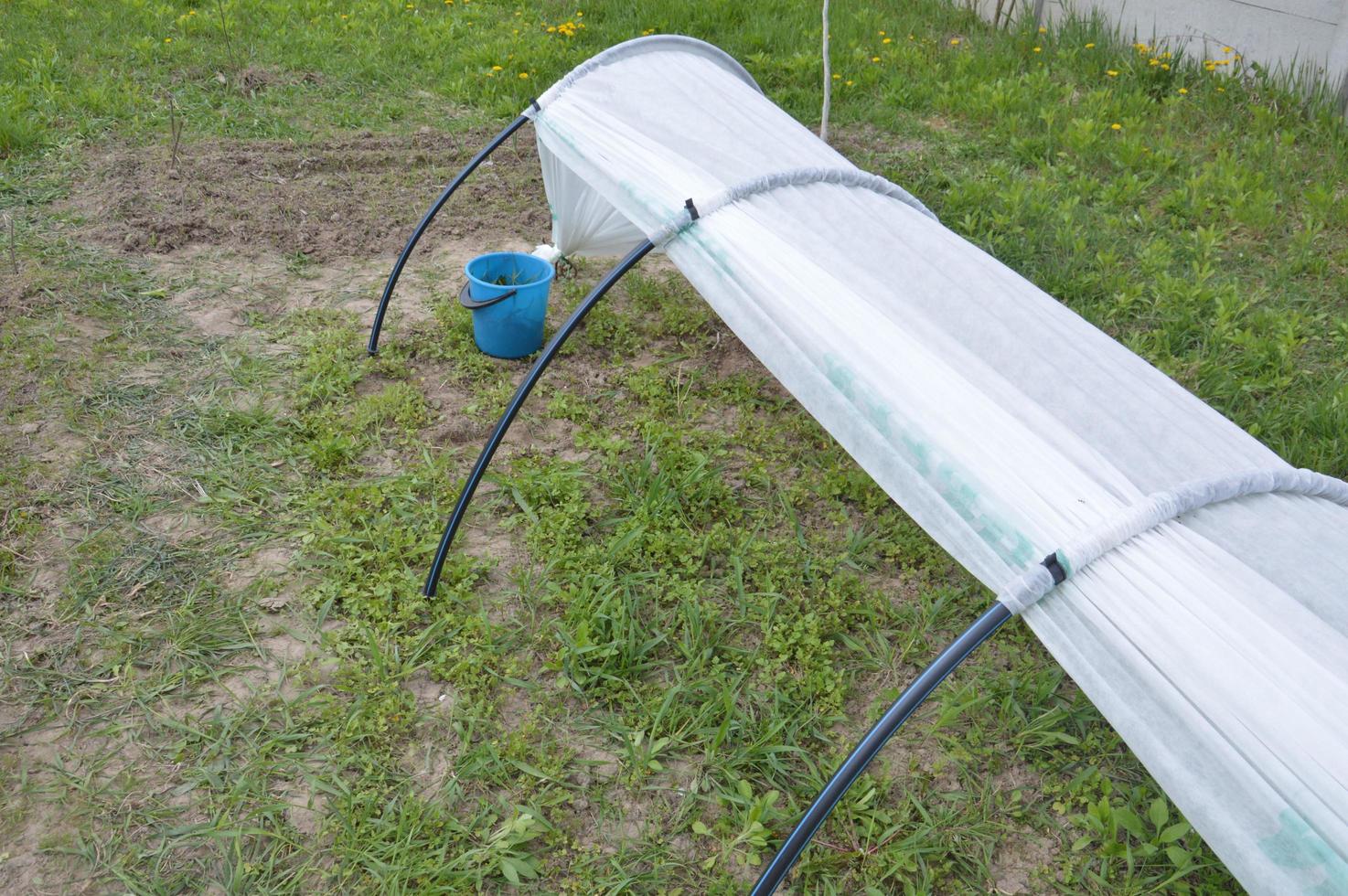 växthus för att plantera grönsaker i landet foto