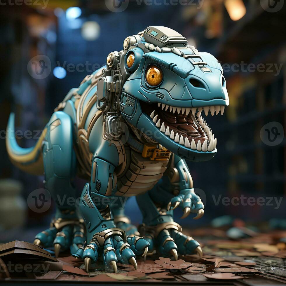 ai genererad 3d tecknad serie tyrannosaurus rex robot foto