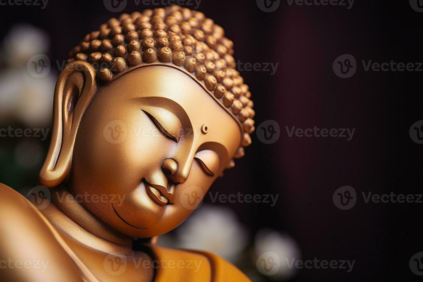 ai genererad närbild av buddha staty i buddist tempel foto