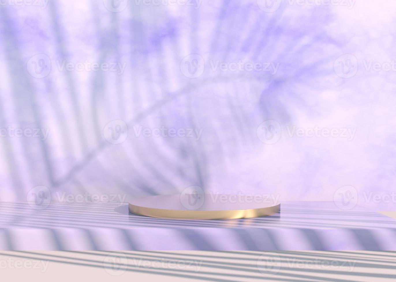 podium med palmblad skuggor för kosmetisk produktpresentation. tom showcase piedestal bakgrund håna. 3D render. foto