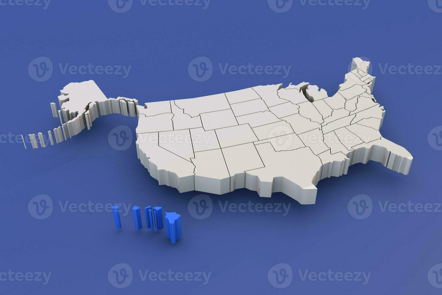 hawaii stat av USA Karta med vit stater en 3d förenad stater av Amerika Karta foto