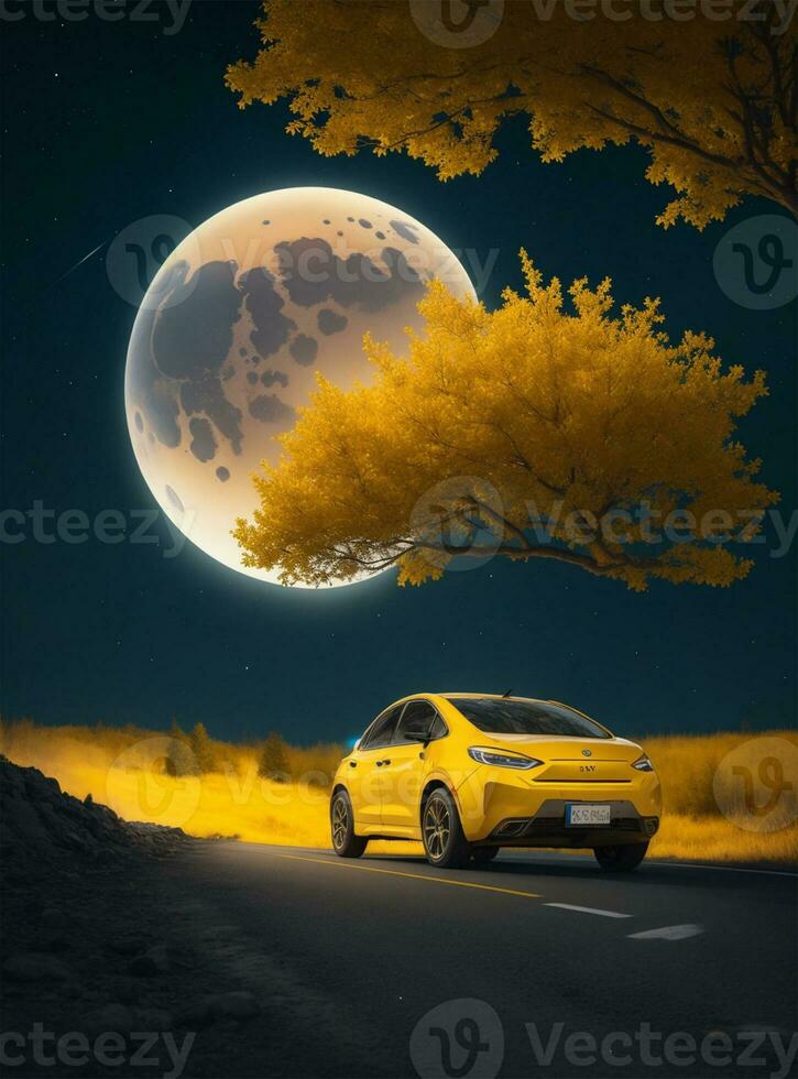 ai genererad gul bil i de natt foto