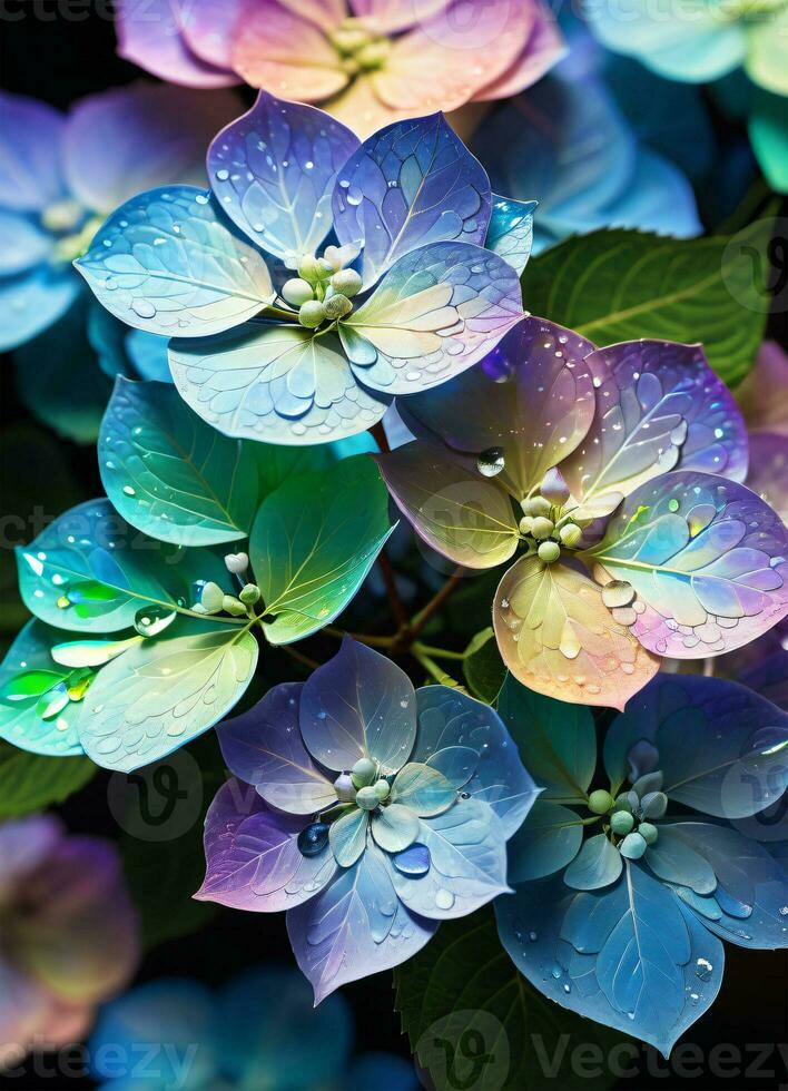 ai genererad hortensia holografiska blommor foto