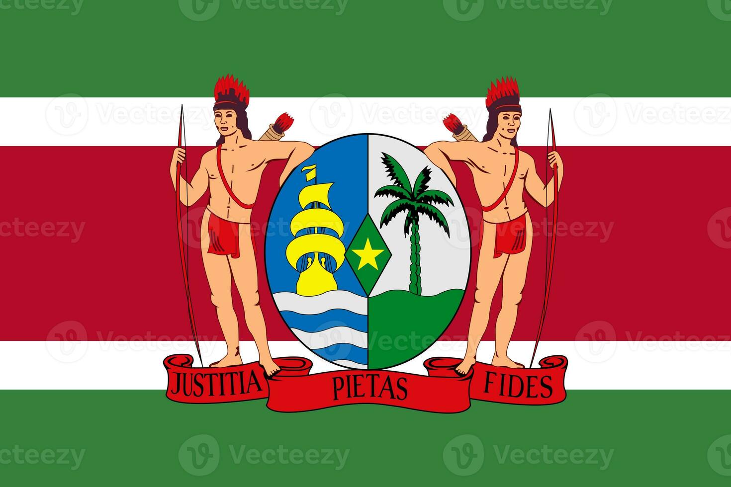 de officiell nuvarande flagga och täcka av vapen av republik av surinam. stat flagga av surinam. illustration. foto
