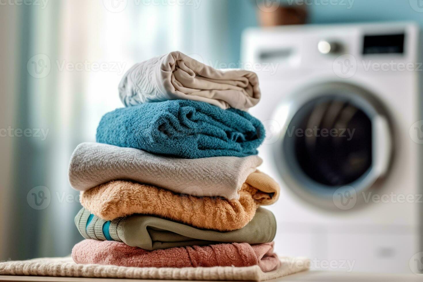 ai genererad Kläder vård salighet - rena och smutsig kläder förbi de tvättning maskin foto