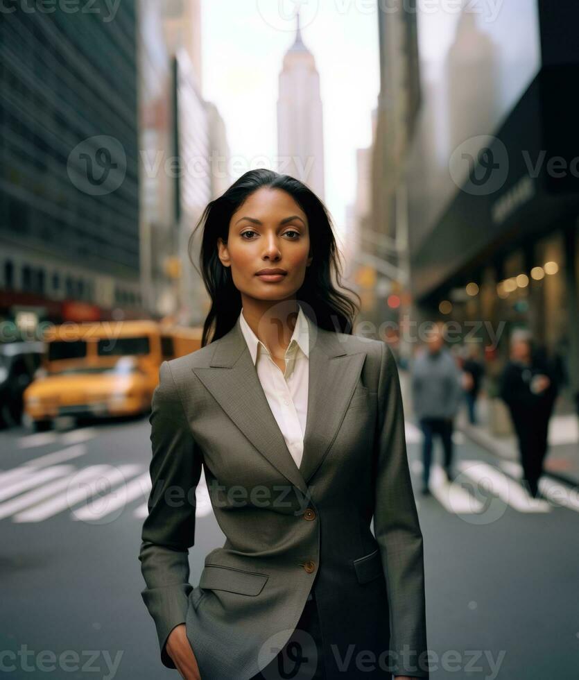 ai genererad företags- ung person kvinna kontor skön professionell arbete Lycklig vuxen förtroende foto