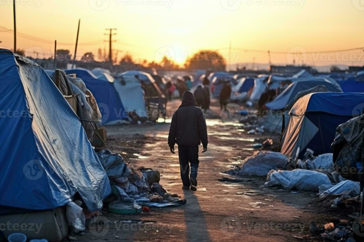 ai genererad familj vinter- liv sorg invandring gräns irak hemlös läger fattig olaglig tält foto