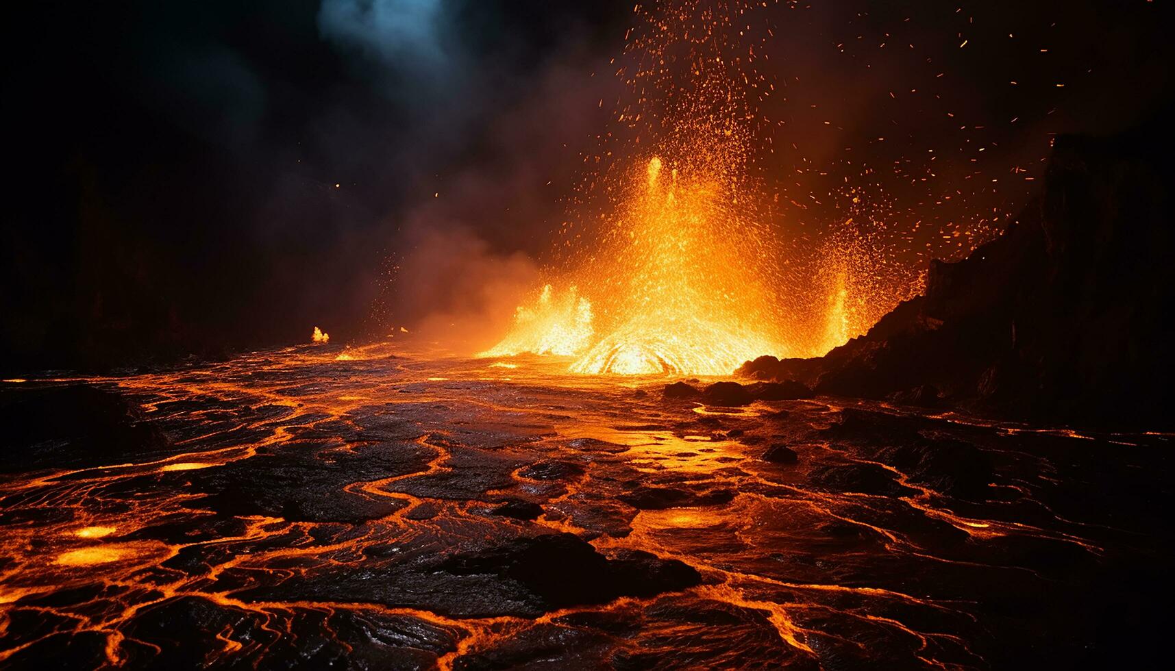 ai genererad utbrott berg topp, rök och ånga skapa en farlig landskap genererad förbi ai foto