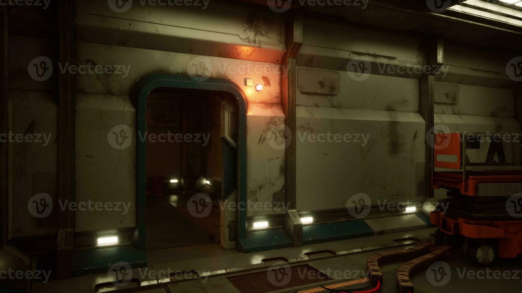 rymdskepp korridor av trogen tunnel med ljus foto