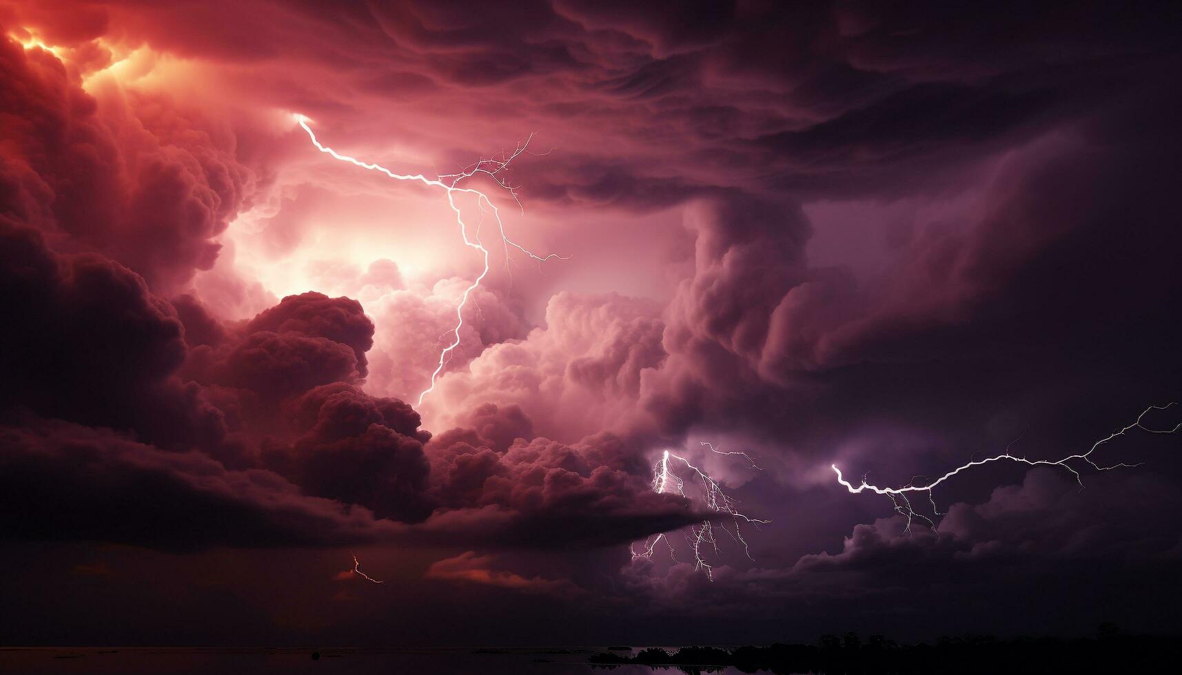 ai genererad dramatisk himmel, mörk natt, åskväder, majestätisk berg, våt gräs genererad förbi ai foto